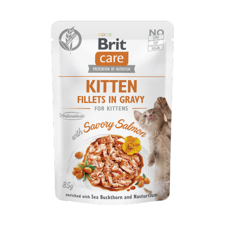 Alimento húmido para Gatos Brit Care Cat Kitten Fillets in Gravy with Savory Salmon | Wet (Saqueta)	 | 12 x 85 g