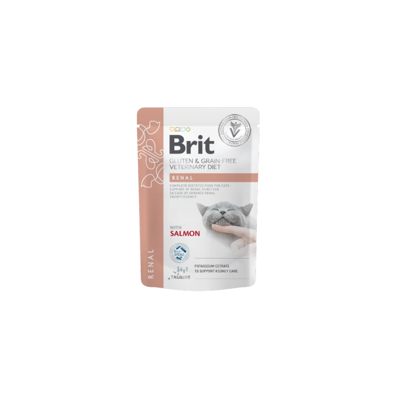 Brit Gluten & Grain-Free Veterinary Diet Cat Renal Salmon in Gravy | Wet (Saqueta)