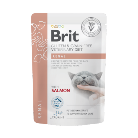 Brit Gluten & Grain-Free Veterinary Diet Cat Renal Salmon in Gravy | Wet (Saqueta)