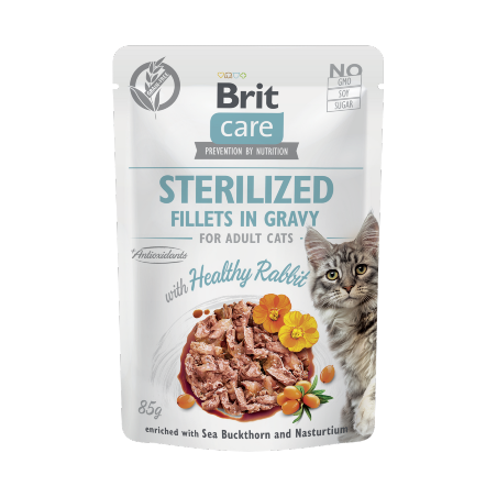 Alimento húmido para Gatos Brit Care Cat Sterilized Fillets in Gravy with Healthy Rabbit | Wet (Saqueta)	 | 12 x 85 g