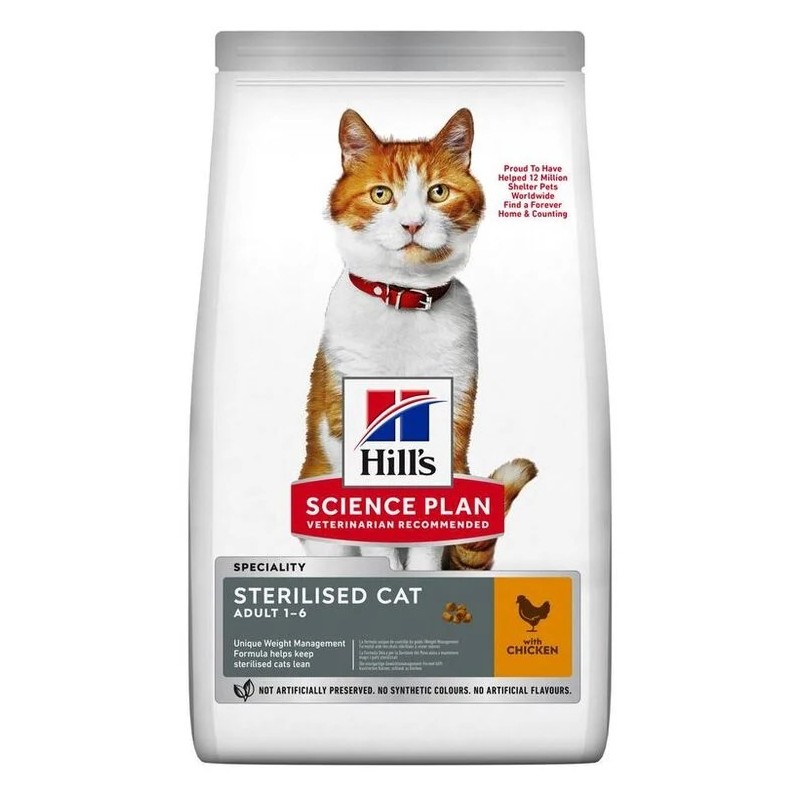 Hills Science Plan Sterilised Cat Adult with Chicken c/ oferta Saqueta | 1,5 kg + 85 g oferta