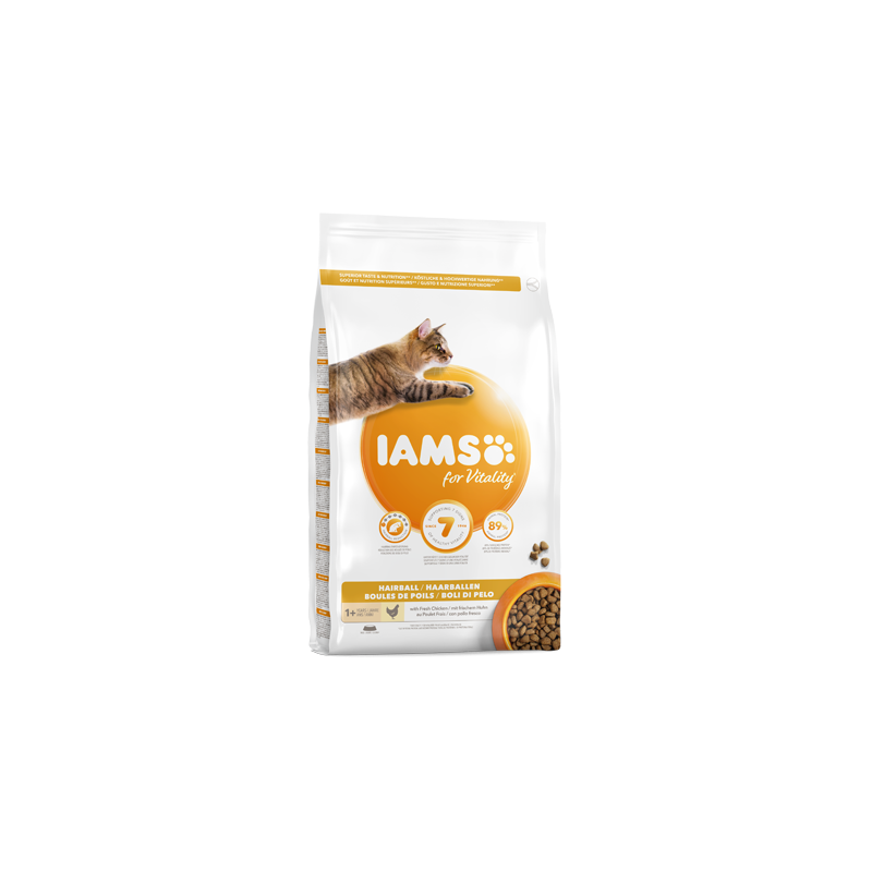 Iams for Vitality Adult Cat Food Hairball Reduction with Fresh Chicken 10 kg