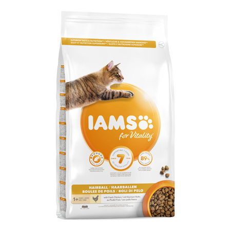 Iams for Vitality Adult Cat Food Hairball Reduction with Fresh Chicken 10 kg