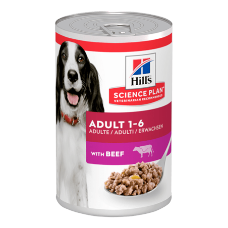 Hills Science Plan Dog Adult with Beef | Wet (Lata) 12 X 370 g