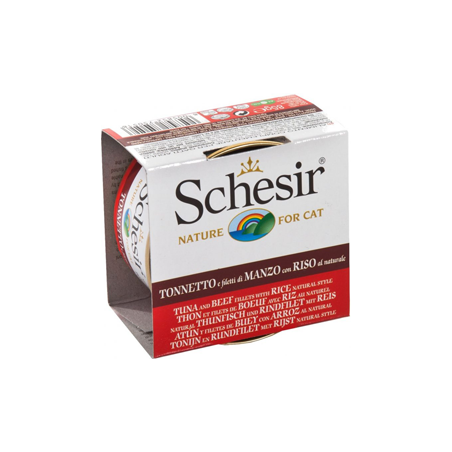 Schesir Cat Atum com Filete de Carne e Arroz ao Natural | Wet (Lata) 14 X 85 g