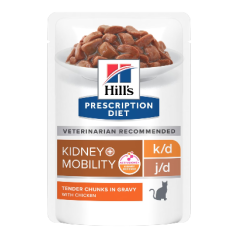 Hills Prescription Diet Feline k/d + Mobility with Chicken | Wet (Saqueta) Cx c/ 12 saquetas 85 g