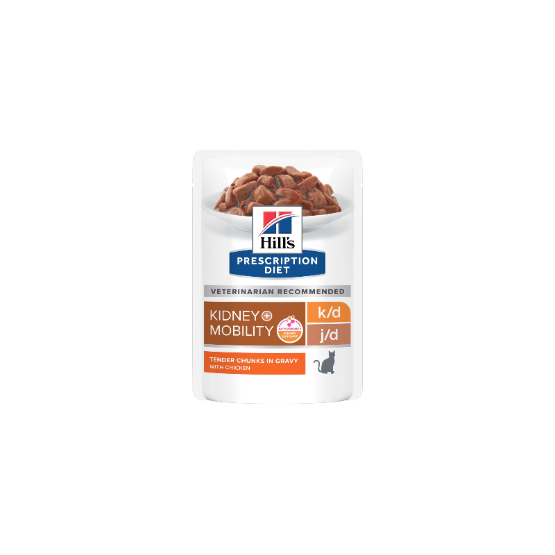 Hills Prescription Diet Feline k/d + Mobility with Chicken | Wet (Saqueta) Cx c/ 12 saquetas 85 g