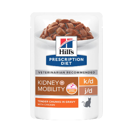 Hills Prescription Diet Feline k/d + Mobility with Chicken | Wet (Saqueta) Cx c/ 12 saquetas 85 g