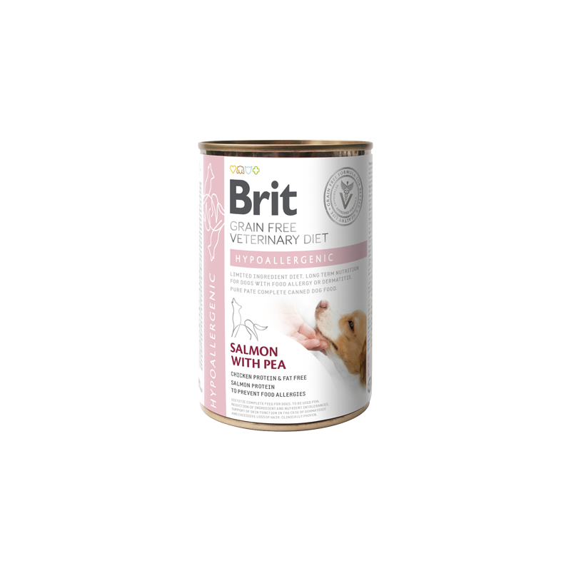 Brit Veterinary Diet Dog Hypoallergenic Grain-Free Salmon with Pea| Wet (Lata) 400 g