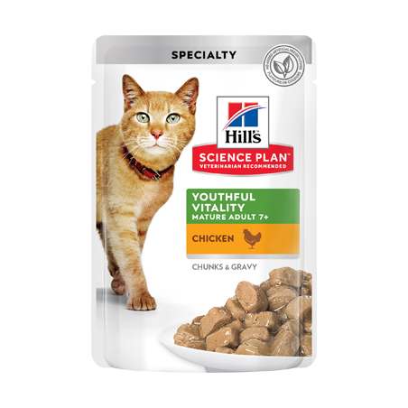 Hills Science Plan Cat Mature Adult 7+ Senior Vitality with Chicken | Wet (Saqueta) Cx c/ 12 saquetas 85 g