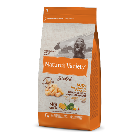 Natures Variety Dog Selected No Grain Medium Maxi Adulto Frango Campo 600 g