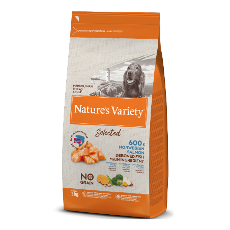 Natures Variety Dog Selected No Grain Medium Maxi Adulto Salmão da Noruega 2 kg