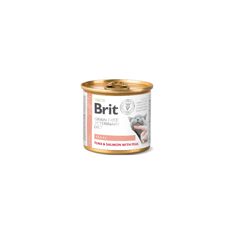 Brit Veterinary Diet Cat Renal Grain-Free Tuna & Salmon with Peas | Wet (Lata) 200 g