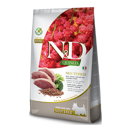 N&D Quinoa Dog Neutered Duck, Broccoli & Asparg Mini Adult 2,5 kg