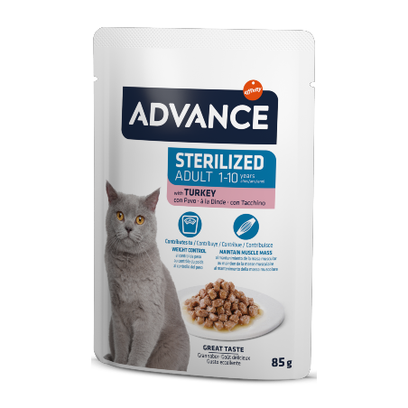 Advance Cat Sterilized Turkey | Wet (Saqueta) Caixa 12 Saquetas 85 g