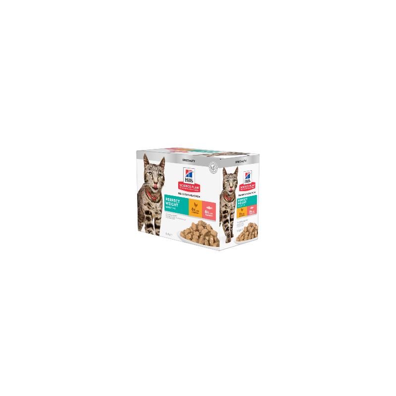 Hills Science Plan Cat Perfect Weight Adult with Chicken & Salmon Multipack | Wet (Saqueta) Caixa 12 x 85 g