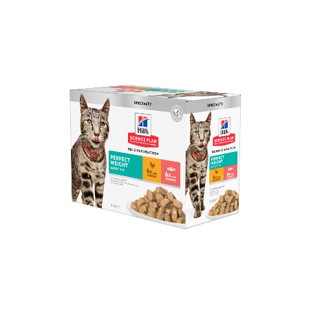 Hills Science Plan Cat Perfect Weight Adult with Chicken & Salmon Multipack | Wet (Saqueta) Caixa 12 x 85 g