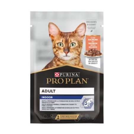 Pro Plan Cat Adult Indoor with Salmon in Gravy | Wet (Saqueta) 26 X 85 g