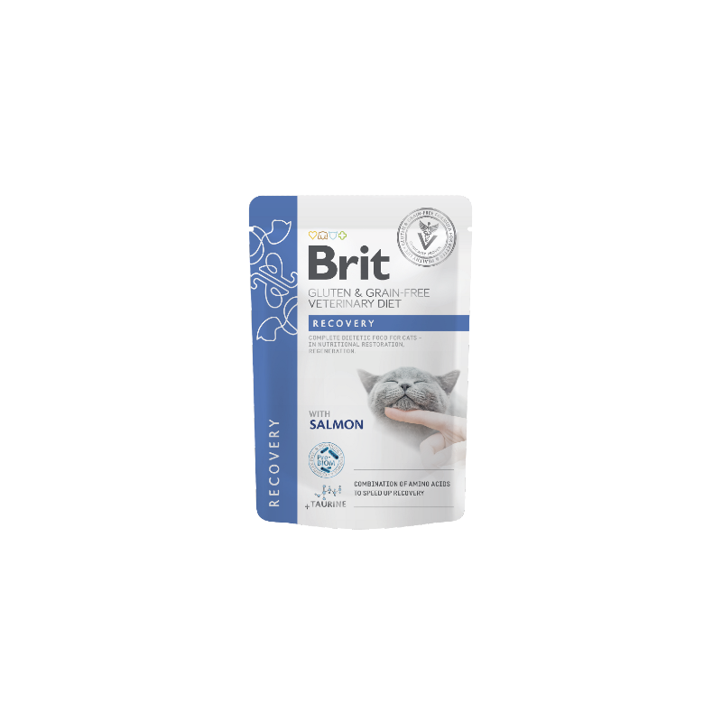 Brit Veterinary Diet Cat Recovery Gluten & Grain-Free Salmon in Gravy | Wet (Saqueta) 12 X 85 g