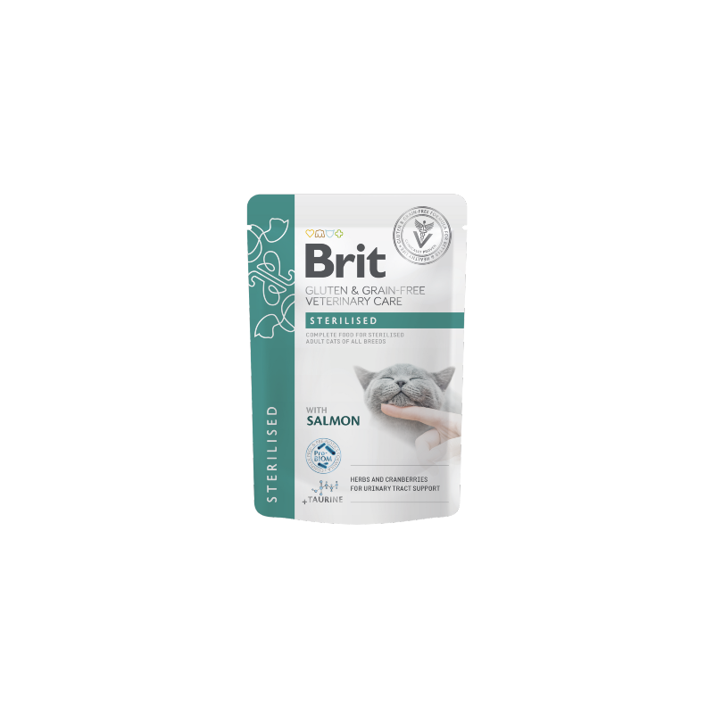 Brit Veterinary Diet Cat Sterilised Gluten & Grain-Free Salmon in Gravy | Wet (Saqueta) 12 X 85 g