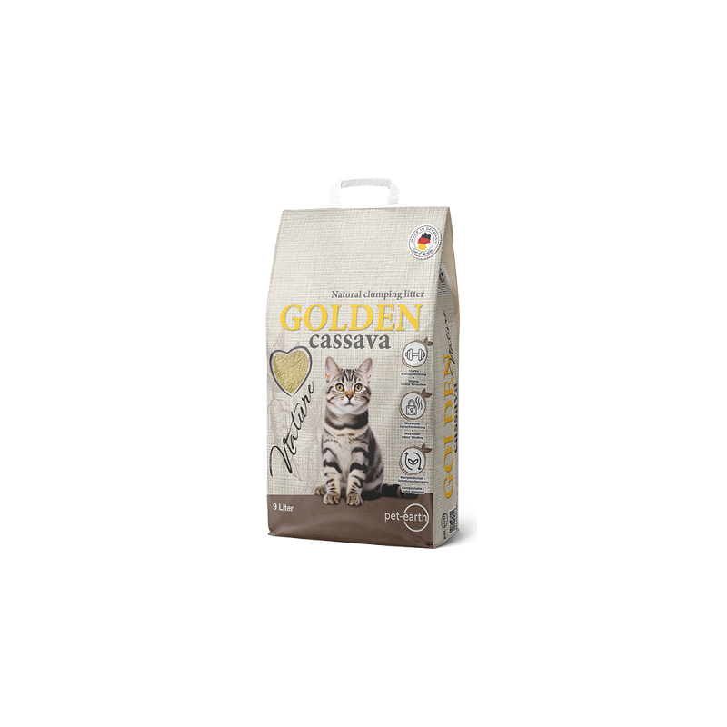 Areia para Gatos Auto Aglomerante Golden Nature Cassava | 9 L