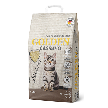 Areia para Gatos Auto Aglomerante Golden Nature Cassava | 9 L